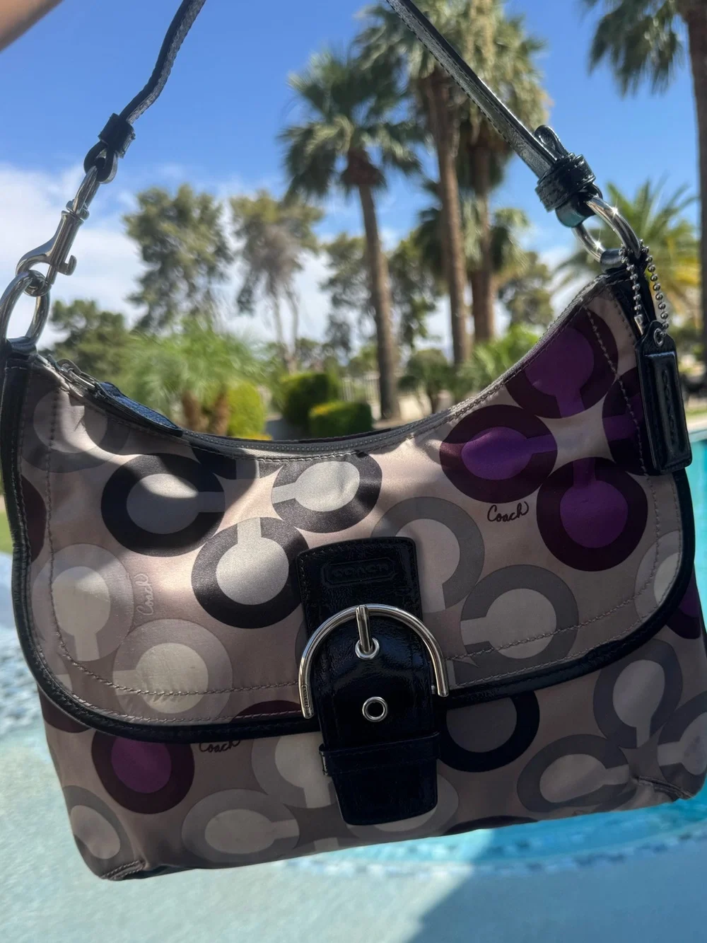 Coach Purple, Black and Gray Signature Shoulder Bag